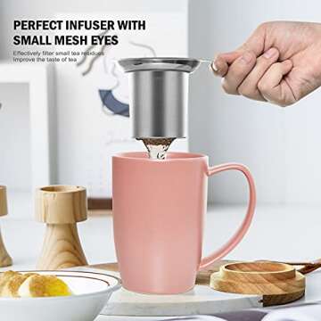 COYMOS Ceramic Tea Mug with Infuser and Lid, 16oz Loose Leaf Tea Cup Large Handle Teaware Mug, Christmas Gifts for Women, Mothers Day Gifts for Mom Tea Gift Sets for Tea Lover (Pink)