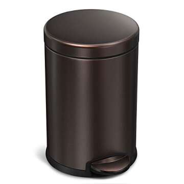 simplehuman 4.5 Liter / 1.2 Gallon Round Bathroom Step Trash Can, Dark Bronze Stainless Steel