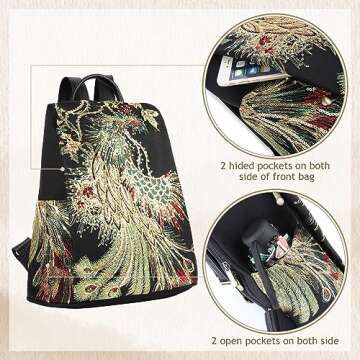 Fashion Glitter Embroidery Women Backpack Purse in Black