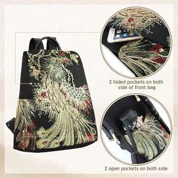 Fashion Glitter Embroidery Women Backpack Purse in Black