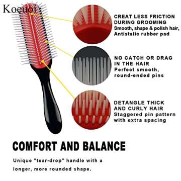 Koeuoi Classic Styling Curly Hair Brush. 9 Row Black Brush for Detangling, Separating, Shaping. For ...