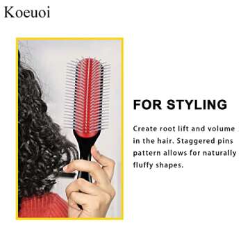 Koeuoi Classic Styling Curly Hair Brush. 9 Row Black Brush for Detangling, Separating, Shaping. For Women and Men Wet or Dry Hair.