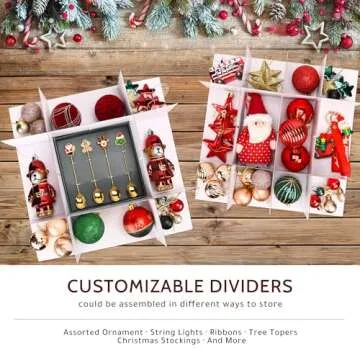 Patiobay Christmas Ornament Storage Box - Stores Up to 128 Holiday Ornaments, Christmas Storage Container with Side Pocket, Adjustable Dividers, Card Slot, Tear-Proof Fabric - Red