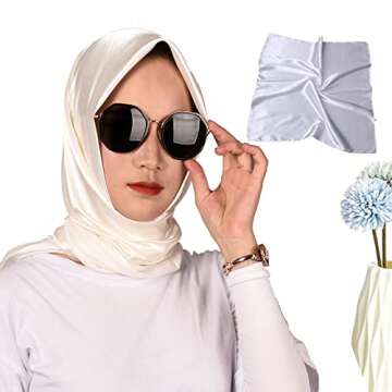 EIysee 35 x 35 Women's Fashion Pattern Large Square Silk Like Hair Scarf Head Sleeping Wrap Satin Neck Bandana for Gift (pure white)…