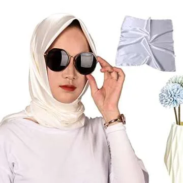 EIysee 35 x 35 Women's Fashion Pattern Large Square Silk Like Hair Scarf Head Sleeping Wrap Satin Neck Bandana for Gift (pure white)…