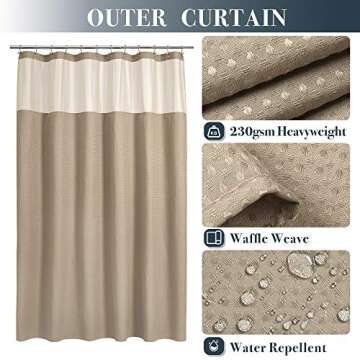N&Y HOME Waffle Weave Shower Curtain with Snap-in Fabric Liner Set, 12 Hooks Included - Hotel Style,...