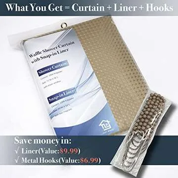 N&Y HOME Waffle Weave Shower Curtain with Snap-in Fabric Liner Set, 12 Hooks Included - Hotel Style, Water-Repellent & Washable, Mesh Top Window - 71x72, Linen