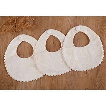 GZMM Baby Bib For Girls,Reversible Waterproof Handmade Natural Cotton Baby Drool Bib 0-12 months 2 Pack (off-white color A, 0-12 months)