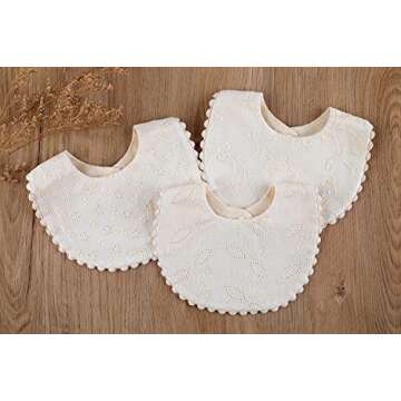GZMM Baby Bib For Girls,Reversible Waterproof Handmade Natural Cotton Baby Drool Bib 0-12 months 2 Pack (off-white color A, 0-12 months)