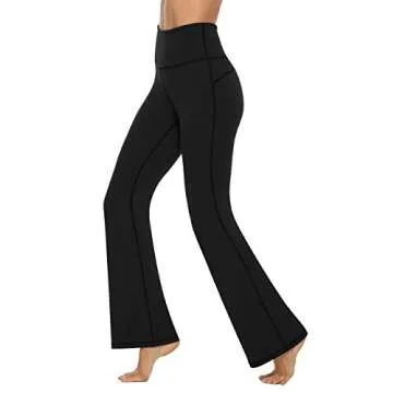 AFITNE Yoga Pants for Women Bootcut Pants with Pockets High Waisted Workout Bootleg Yoga Pants Tall Long Athletic Gym Pants Black - XS