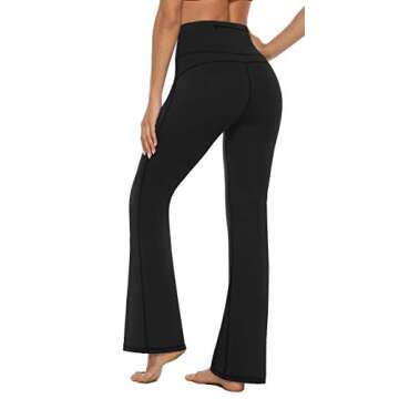 AFITNE Yoga Pants for Women Bootcut Pants with Pockets High Waisted Workout Bootleg Yoga Pants Tall Long Athletic Gym Pants Black - XS