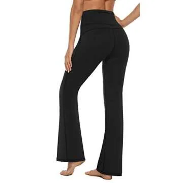 AFITNE Yoga Pants for Women Bootcut Pants with Pockets High Waisted Workout Bootleg Yoga Pants Tall Long Athletic Gym Pants Black - XS