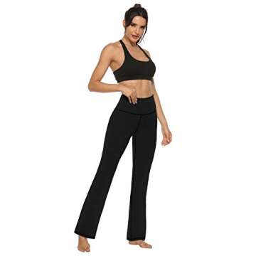 AFITNE Yoga Pants for Women Bootcut Pants with Pockets High Waisted Workout Bootleg Yoga Pants Tall Long Athletic Gym Pants Black - XS