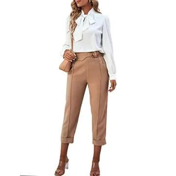 Rooscier Women's Bow Tie Neck Long Sleeve Buttton Cuff Chiffon Elegant Blouse White Medium