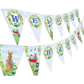 Peter Welcome Baby Banner Pennant - Adorable Rabbit Baby Shower Decor