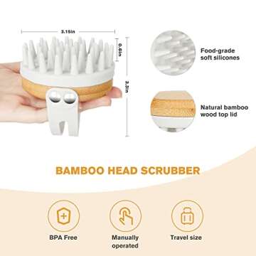 AIMIKE Bamboo Scalp Massager Shampoo Brush, Hair Scrubber for Washing Massage, Soft Silicone Scalp B...
