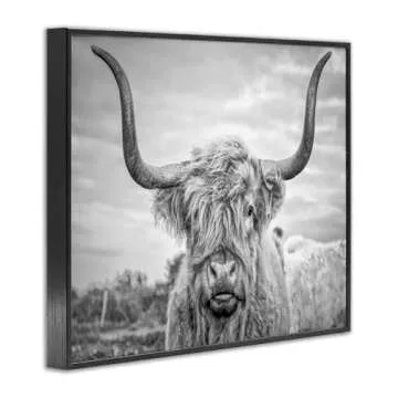 Stupell Black & White Highland Cow Framed Art by Joe Reynolds