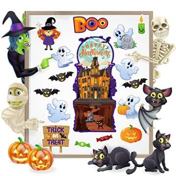 Halloween Classroom Bulletin Board Decorations Halloween Cutouts Trick or Treat Pumpkin Bat Witch Ghost Castle Cut-outs for Holiday School Classroom Decor