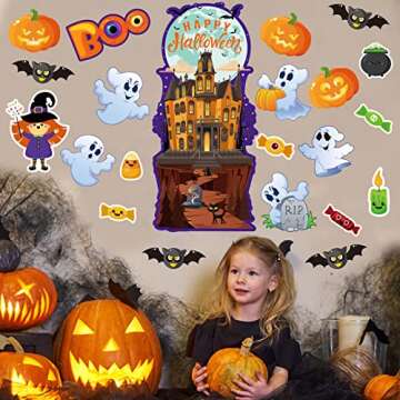 Halloween Classroom Bulletin Board Decorations Halloween Cutouts Trick or Treat Pumpkin Bat Witch Ghost Castle Cut-outs for Holiday School Classroom Decor