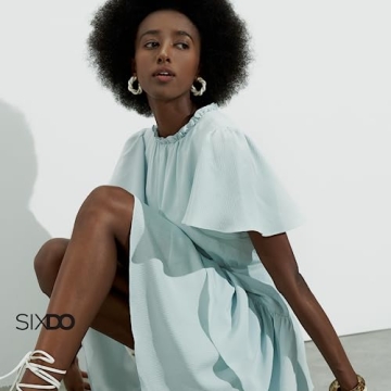 SIXDO Womens 2025 Mini Dresses Floral Ruffle High Neck Short Butterfly Sleeve Flowy Swing Casual Summer Dresses Wear Mint