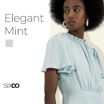 SIXDO Womens 2025 Mini Dresses Floral Ruffle High Neck Short Butterfly Sleeve Flowy Swing Casual Summer Dresses Wear Mint