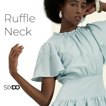 SIXDO Womens 2025 Mini Dresses Floral Ruffle High Neck Short Butterfly Sleeve Flowy Swing Casual Summer Dresses Wear Mint