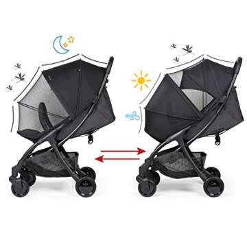 Beberoad Love Universal Stroller Sunshade & Mosquito Net 2-in-1 Stroller Cover UV Protection with 2-Way Zipper (Black)