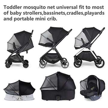 Beberoad Love Universal Stroller Sunshade & Mosquito Net 2-in-1 Stroller Cover UV Protection with 2-Way Zipper (Black)