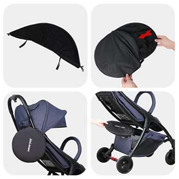 Beberoad Love Universal Stroller Sunshade & Mosquito Net 2-in-1 Stroller Cover UV Protection with 2-Way Zipper (Black)