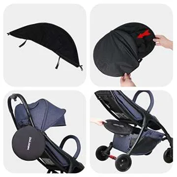 Beberoad Love Universal Stroller Sunshade & Mosquito Net 2-in-1 Stroller Cover UV Protection with 2-Way Zipper (Black)