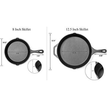 Pre-Seasoned Cast Iron Skillet 12.5 inch with (FREE) 8 inch Pan - Ultimate Heavy Duty Professional Restaurant Chef Quality Pre Seasoned Pan Cookware Set - Great For Frying, Saute, Cooking Pizza & More