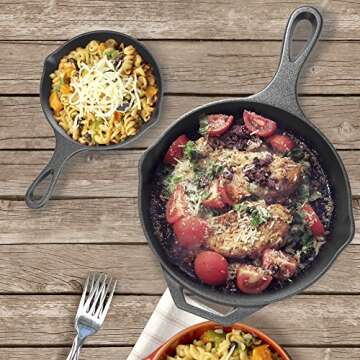Pre-Seasoned Cast Iron Skillet 12.5 inch with (FREE) 8 inch Pan - Ultimate Heavy Duty Professional Restaurant Chef Quality Pre Seasoned Pan Cookware Set - Great For Frying, Saute, Cooking Pizza & More