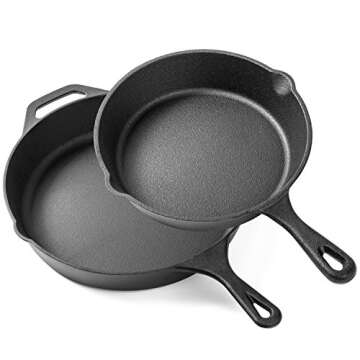 Pre-Seasoned Cast Iron Skillet 12.5 inch with (FREE) 8 inch Pan - Ultimate Heavy Duty Professional Restaurant Chef Quality Pre Seasoned Pan Cookware Set - Great For Frying, Saute, Cooking Pizza & More