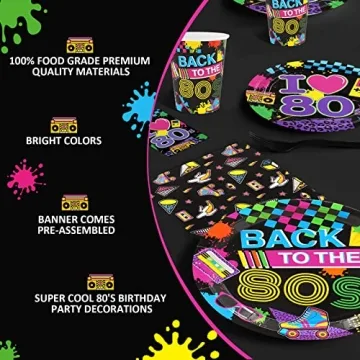 80s Theme Party Supplies Set for 20 Guests with Tableware