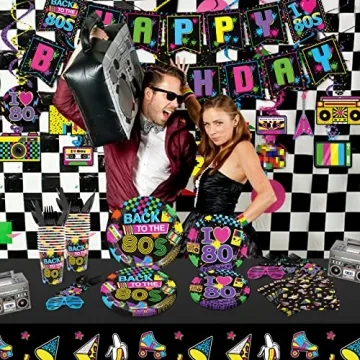 80s Theme Party Supplies Set for 20 Guests with Tableware