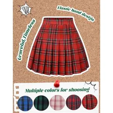 Women’s Pleated Skirt Plaid Skirt High Waist Uniform School Skirts Skater Tennis Skirt with Stretchy Band Red Plaid L