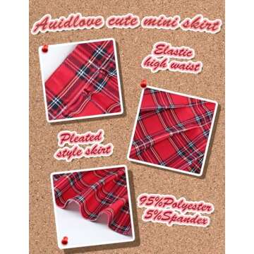 Women’s Pleated Skirt Plaid Skirt High Waist Uniform School Skirts Skater Tennis Skirt with Stretchy Band Red Plaid L