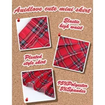 Women’s Pleated Skirt Plaid Skirt High Waist Uniform School Skirts Skater Tennis Skirt with Stretchy Band Red Plaid L