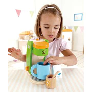 Hape Wooden Coffee Maker Kitchen Set with Accessories| Pretend Play Toy Set for Preschoolers Ages 3 ...