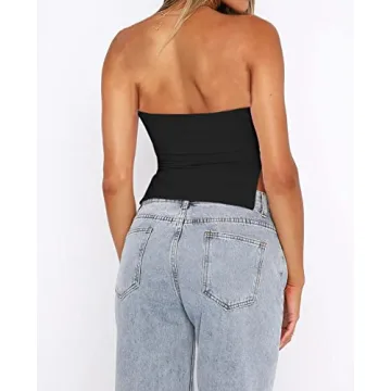 KIGRAD Women’s Y2K Pleated Bustier Strapless Sweetheart Bandeau Tube Crop Tank Summer Sleeveless Slit Going Out Crop Top Black