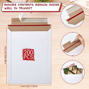 Fainne 200 Pcs Rigid Mailers 7 x 9 Inch Self Adhesive Durable Shipping Envelopes