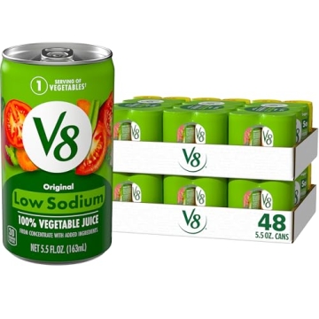 V8 Low Sodium Original Vegetable Juice - Healthy 100% Blend, 48 Bottles