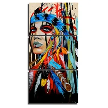 Meiji Native American Canvas Wall Art - Vibrant 3-Piece Set for Unique Home Decor