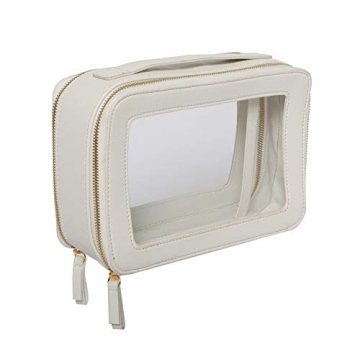 ZOOX Clear Jetset Case, Jumbo Size, 2-Layer Compartments, Chic Cosmetics Makeup Bag for Travel (White Ivory)