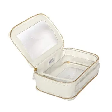 ZOOX Clear Jetset Case, Jumbo Size, 2-Layer Compartments, Chic Cosmetics Makeup Bag for Travel (White Ivory)