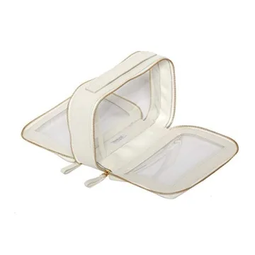 ZOOX Clear Jetset Case, Jumbo Size, 2-Layer Compartments, Chic Cosmetics Makeup Bag for Travel (White Ivory)