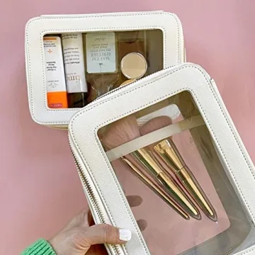 ZOOX Clear Jetset Case, Jumbo Size, 2-Layer Compartments, Chic Cosmetics Makeup Bag for Travel (White Ivory)