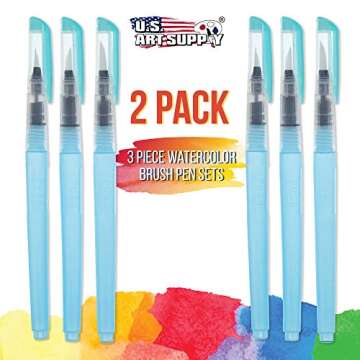 U.S. Art Supply 6-Piece Water Coloring Brush Pen Set of 6 (2 of each Sizes - 01, 02, 03) - Refillabl...