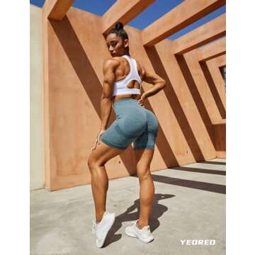 YEOREO Women High Waist Workout Yoga Gym Smile Contour Seamless Cycling Shorts - Blue M