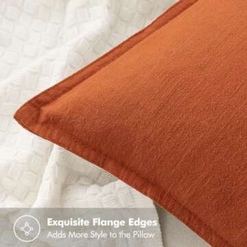 MIULEE Decorative Linen Pillow Covers 18x18 Inch Burnt Orange ​Boho Farmhouse​ ​Neutral Couch ...